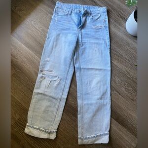 H&M Light Wash Distressed Straight Leg Jeans